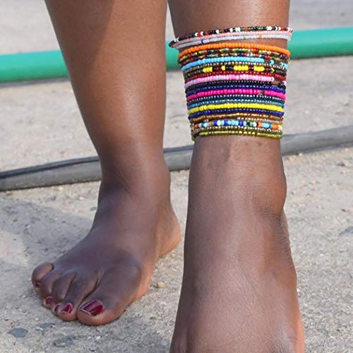ELABEST African Beads Anklet 18pcs Boho Beaded Ankle Bracelet Elastic Bead Foot Chain Jewelry for Women (Colours) - Image 2