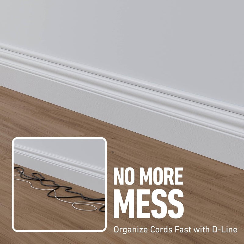 D-Line Half Round Cord Hider, Patented Cable Cover, Hide TV Wall Mount Wires, Raceway for Cords, Decorative Wire Covers, Paintable, Adhesive Cable Concealer, 2X 0.78in W x 0.39in H x 39in L, White - Image 5