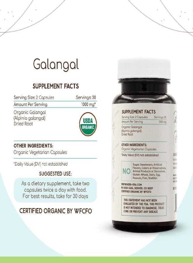 HerbEra Galangal USDA Organic 60 Capsules | Natural Herbal Supplement | Certified Organic Vegetarian Capsules and Organic Galangal (Alpinia Galangal) Dried Root (60 Capsules) - Image 3