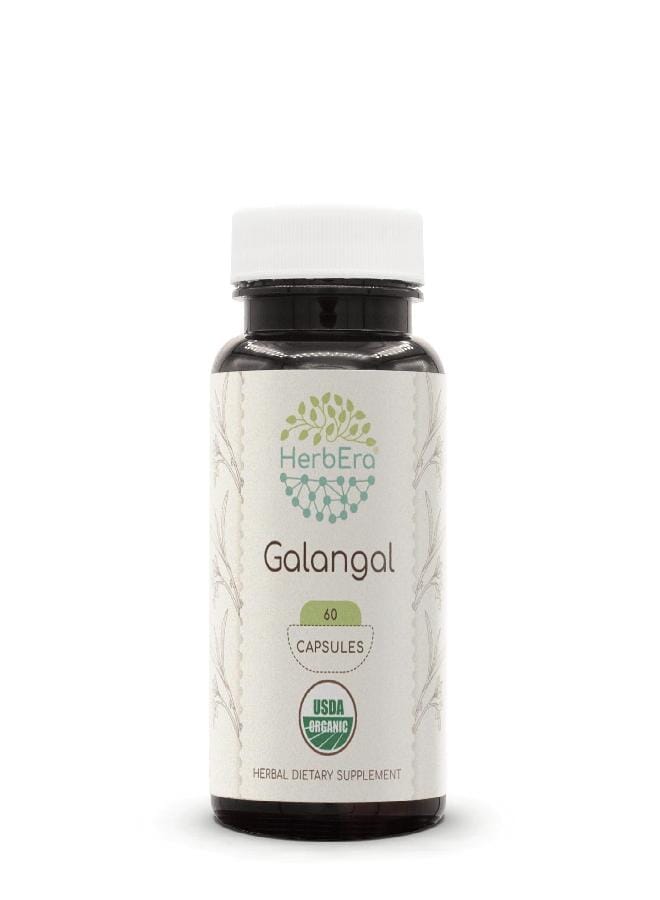 HerbEra Galangal USDA Organic 60 Capsules | Natural Herbal Supplement | Certified Organic Vegetarian Capsules and Organic Galangal (Alpinia Galangal) Dried Root (60 Capsules) - Image 1