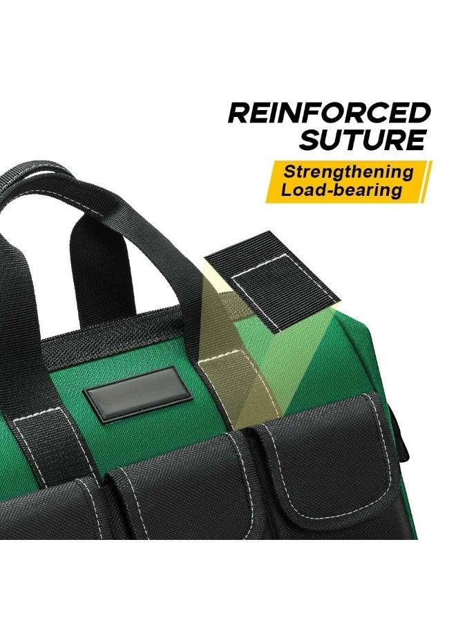 Professional Heavy Duty Tool Bag, 1680D Multi-Layer Oxford Fabric Organizer, Waterproof & Wear-Resistant Electrical Tools Storage Bag with Multiple Pockets, Available in 12/17/19 Inches (Green) - Image 5