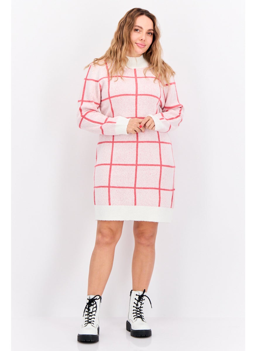 Love Scarlett - Women Checkered Sweater Dress, Ivory  Combo - Image 1