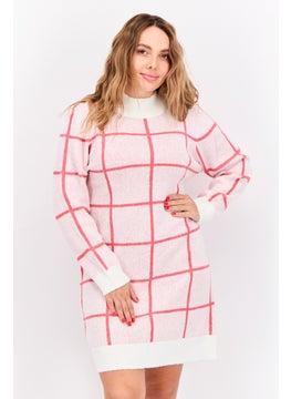Women Checkered Sweater Dress, Ivory  Combo