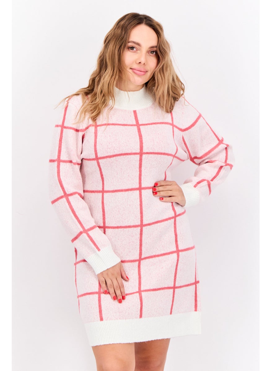 Love Scarlett - Women Checkered Sweater Dress, Ivory  Combo - Image 1