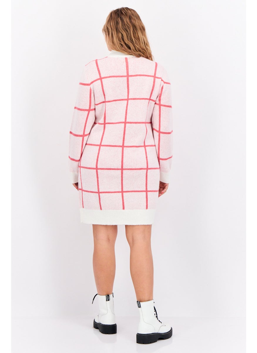 Love Scarlett - Women Checkered Sweater Dress, Ivory  Combo - Image 1