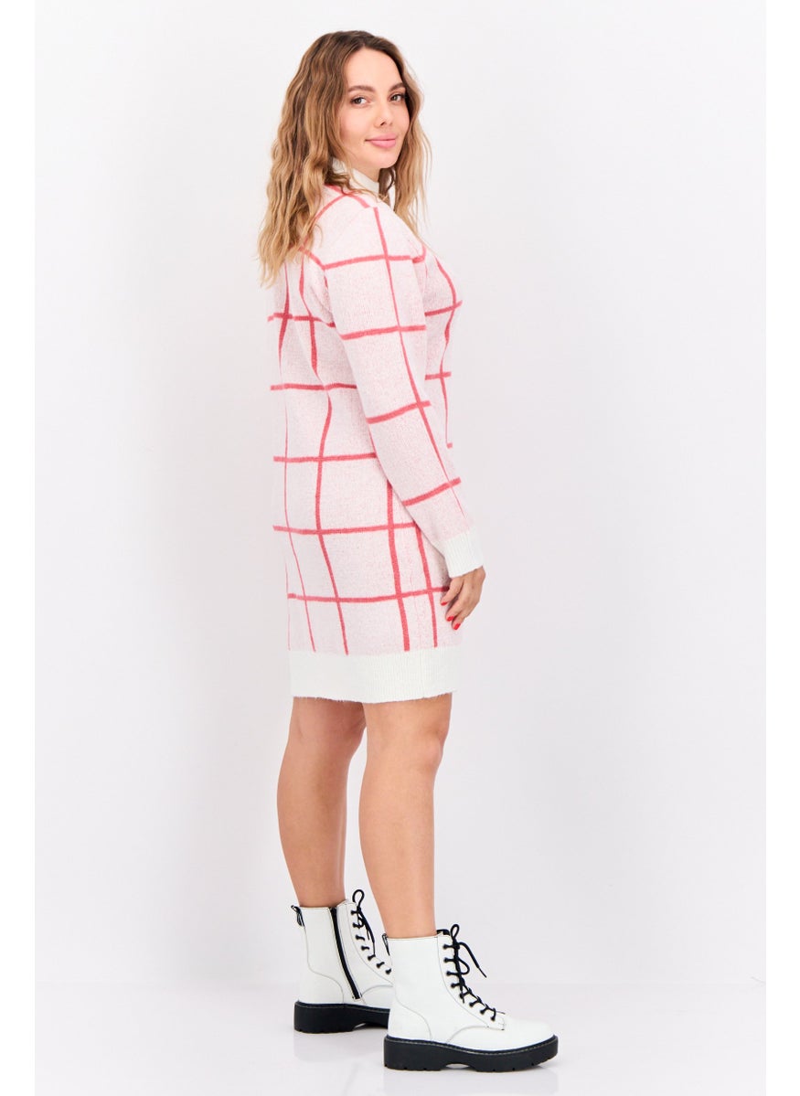 Love Scarlett - Women Checkered Sweater Dress, Ivory  Combo - Image 1