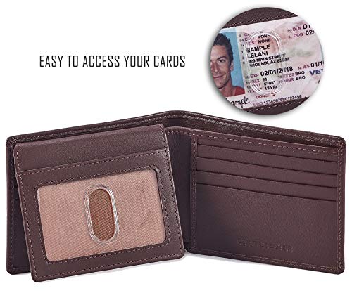 Cochoa Bifold Wallet for Men's Real Genuine Slim Leather RFID Blocking 2 ID Windows Stylish Travel Gift Box (NAPA, CHOCOLATE) - Image 2