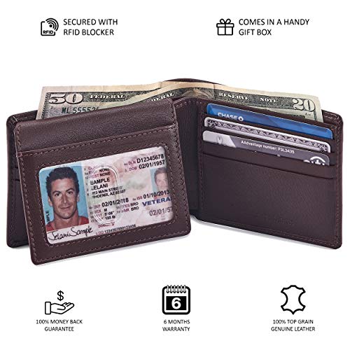 Cochoa Bifold Wallet for Men's Real Genuine Slim Leather RFID Blocking 2 ID Windows Stylish Travel Gift Box (NAPA, CHOCOLATE) - Image 5