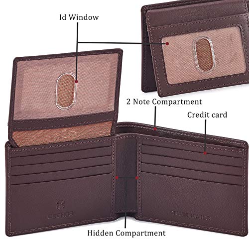 Cochoa Bifold Wallet for Men's Real Genuine Slim Leather RFID Blocking 2 ID Windows Stylish Travel Gift Box (NAPA, CHOCOLATE) - Image 4