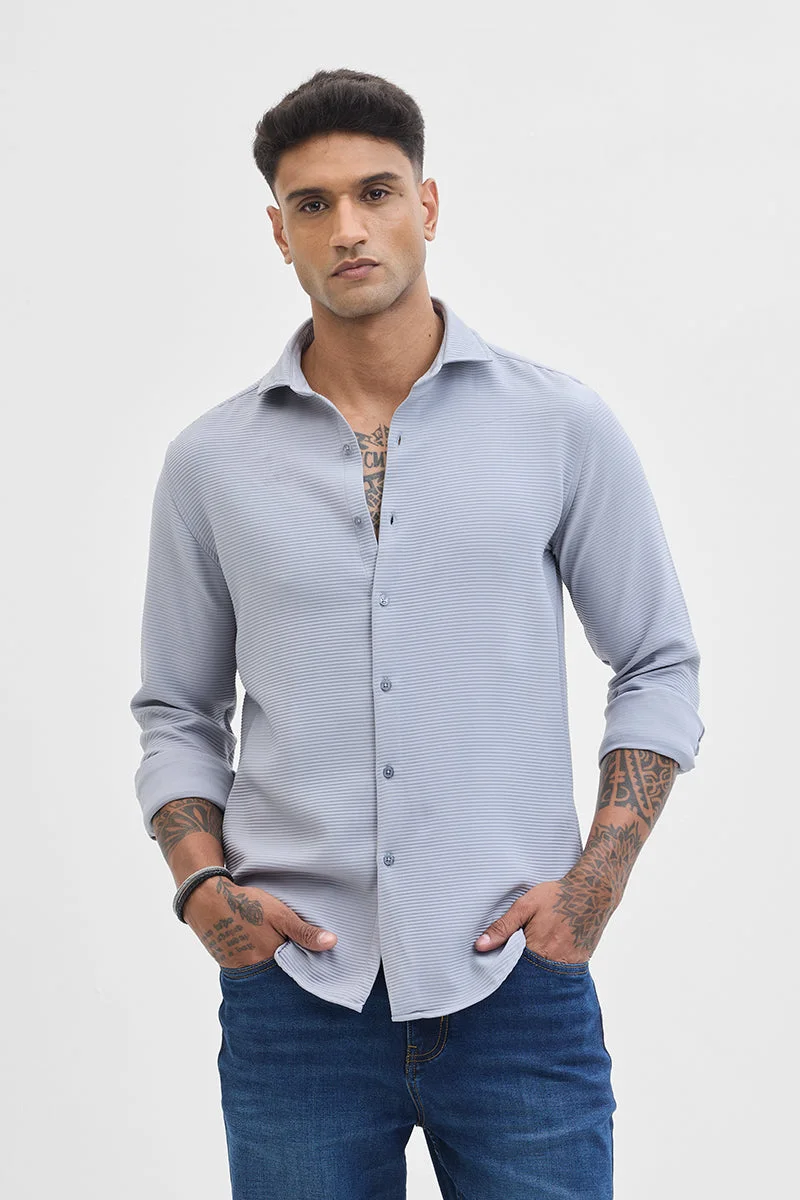 سنيتش Grey Ribbed Long Sleeve Slim Fit Casual Shirt