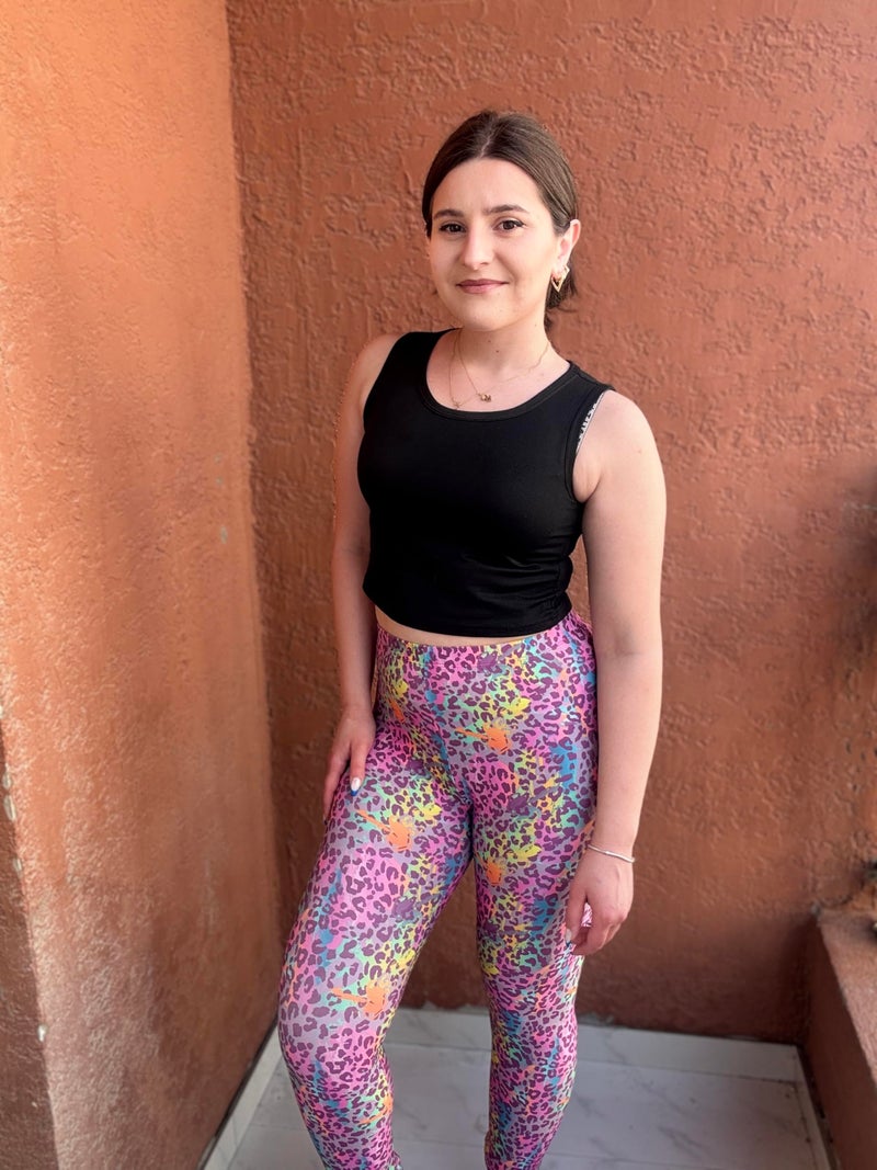 sissycos Women's 80s Leggings Artistic Splash Printed Buttery Soft Stretchy Pants (Small, Colorful Leopard) - Image 3