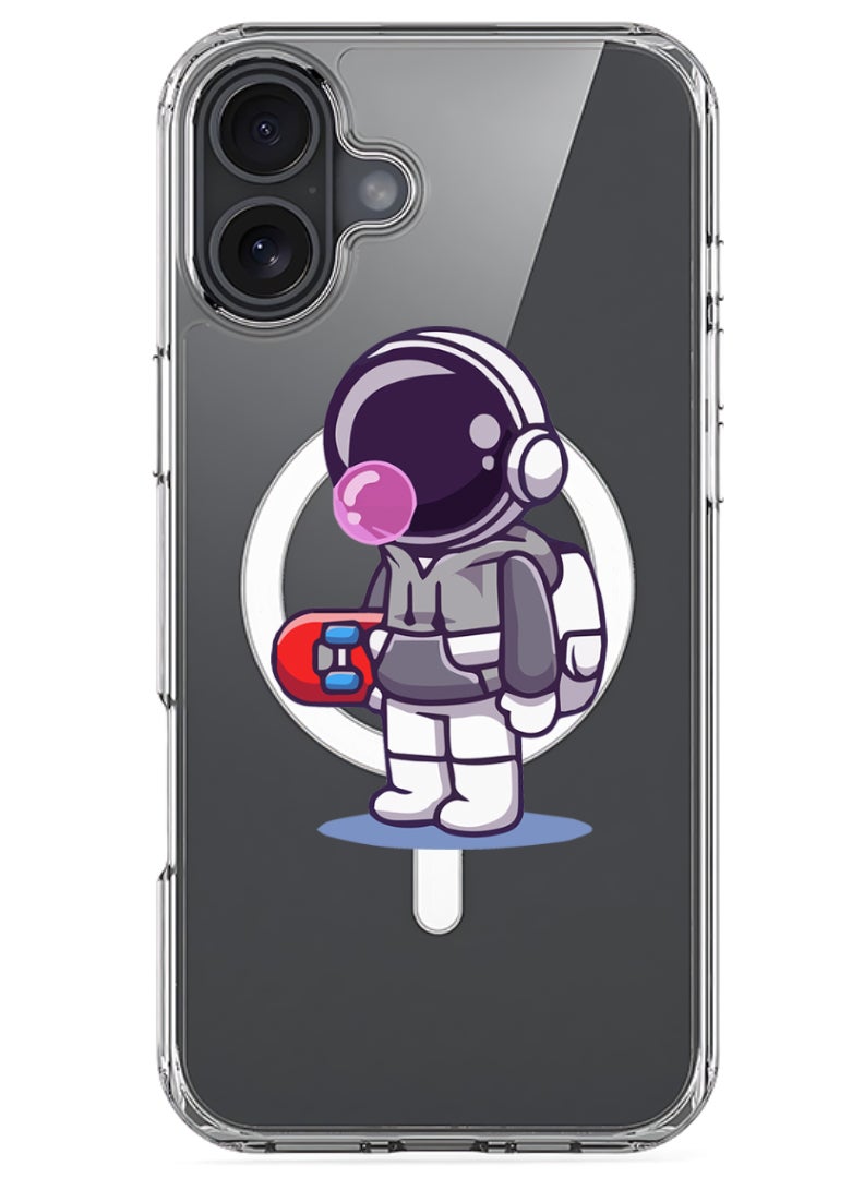 Theodor iPhone 16 Magsafe Magnetic Case Compatible with Wireless Charging, Shockproof Phone Bumper Cover - Astronaut holding skateboard - Image 1