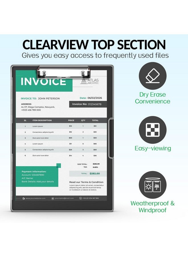 Sooez Clipboard With Storage Cleaview Clip Boards 8.5X11 With 2 Storage Dry Erase Plastic Nursing Clipboard Box High Capacity Clipboard For Teacher Coaches School & Office Supplies Black - Image 2