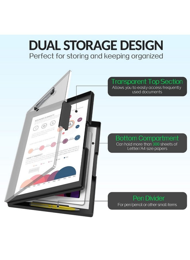 Sooez Clipboard With Storage Cleaview Clip Boards 8.5X11 With 2 Storage Dry Erase Plastic Nursing Clipboard Box High Capacity Clipboard For Teacher Coaches School & Office Supplies Black - Image 3