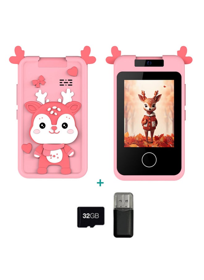 HD Children's Mobile Phone Digital Camera Flip SLR Photo Touch Early Education Educational Cartoon-Colour:Pink Deer+32g  - Image 1