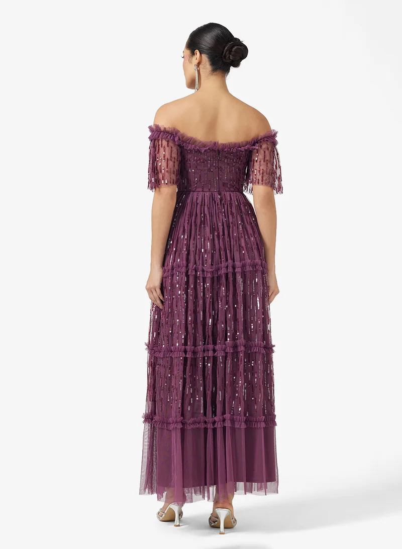 Maya Embellished Ruffle Detail Off Shoulder Maxi Dress