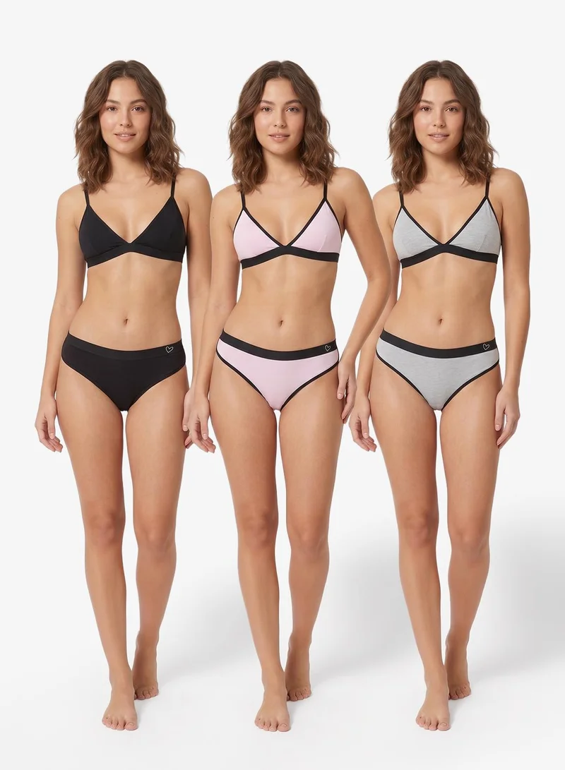 Ginger  3PC Contrast Trim Detail Full Brief for Women | Best Price UAE