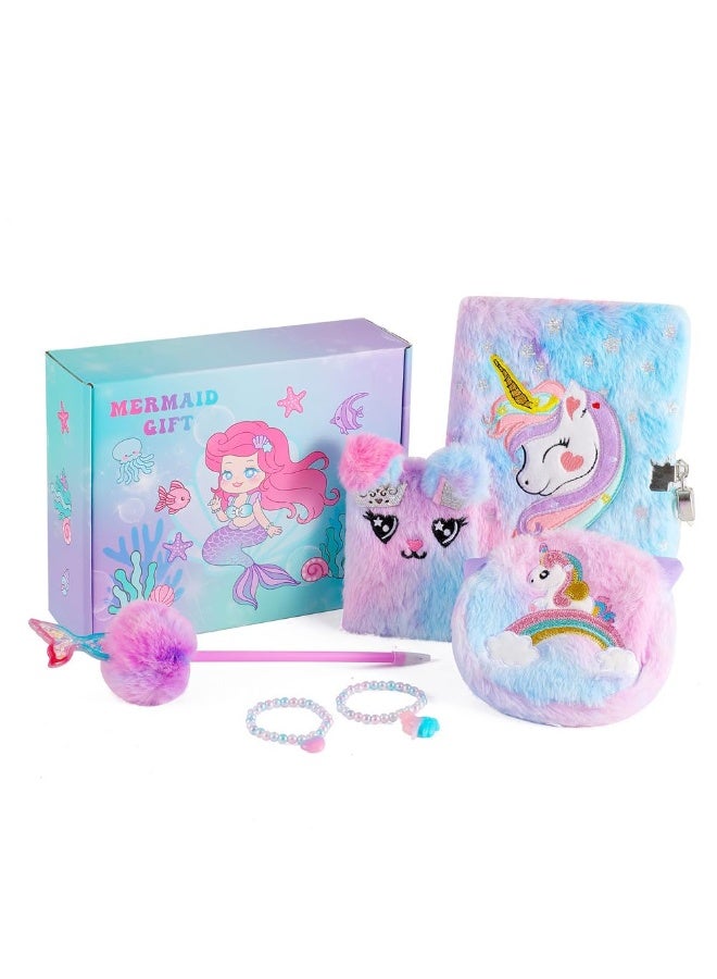 Sylqvxh unicorn Diary for Girls with Lock and Keys,Tie-Dye Fuzzy Journal for Kids with 160 Lined Pages,Fluffy Secret Notebook for Writing and Drawing,Gifts for Girls Over 3 Years Old,Purple - Image 1
