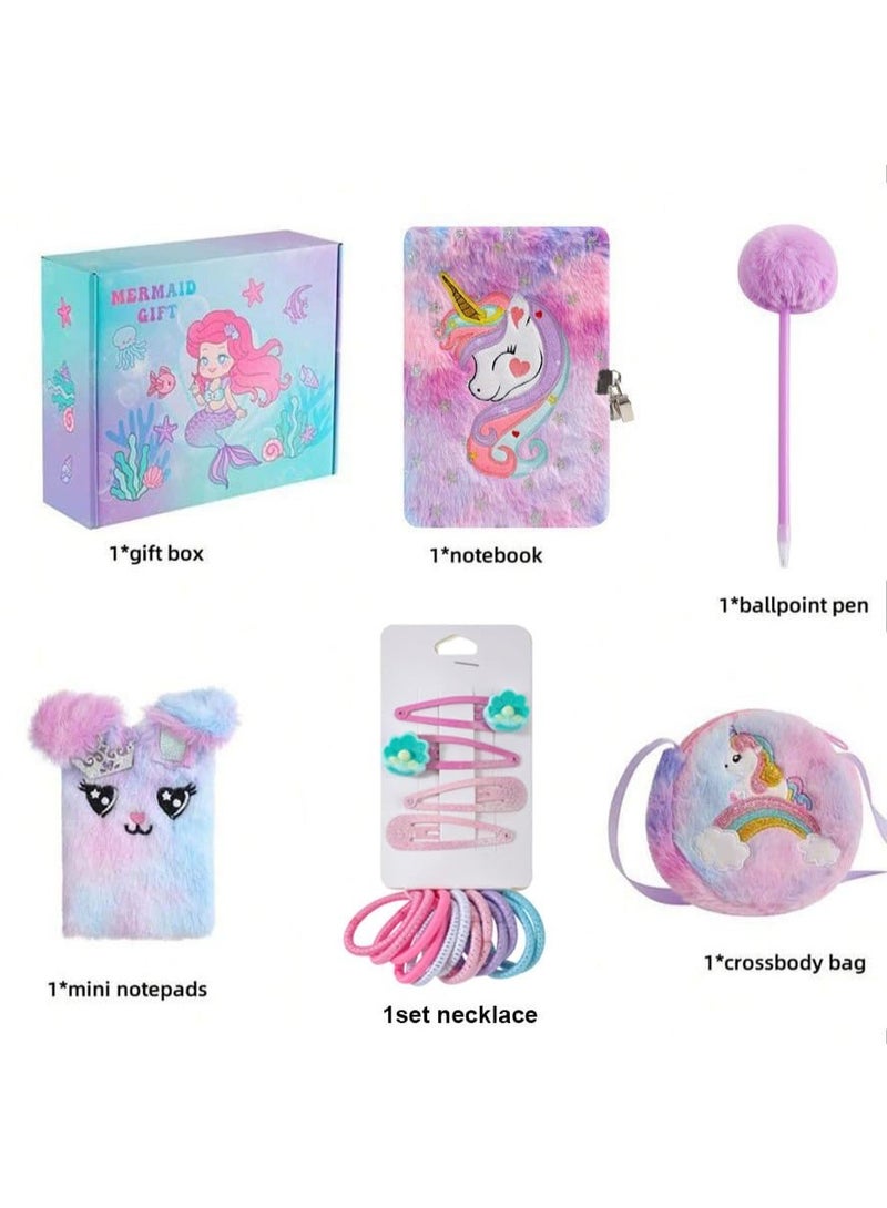Sylqvxh unicorn Diary for Girls with Lock and Keys,Tie-Dye Fuzzy Journal for Kids with 160 Lined Pages,Fluffy Secret Notebook for Writing and Drawing,Gifts for Girls Over 3 Years Old,Purple - Image 2
