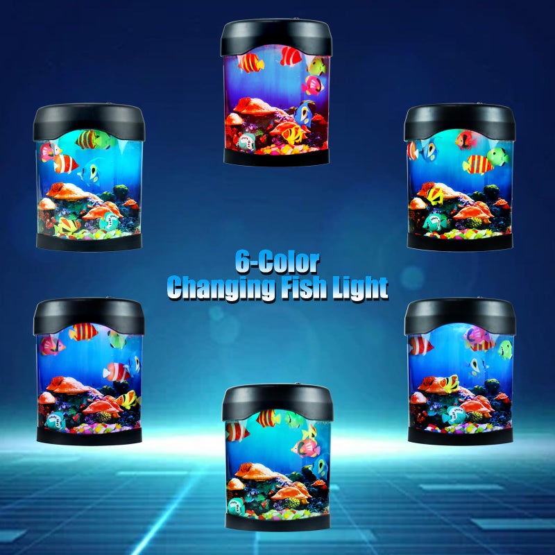 Toycol Fake Fish Lamp, LED Aquarium Sensory Light with 6 Color Changing and 7 Fake Fish, Mood-Relaxing Night Light, Exquisite Decoration for Office, Room and Party, Gifts for Kids and Adults - Image 2