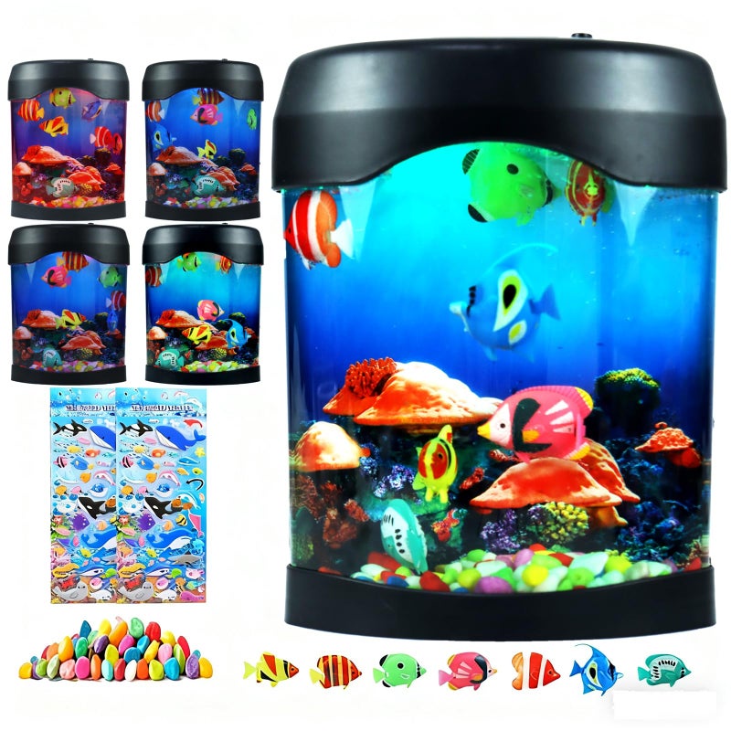 Toycol Fake Fish Lamp, LED Aquarium Sensory Light with 6 Color Changing and 7 Fake Fish, Mood-Relaxing Night Light, Exquisite Decoration for Office, Room and Party, Gifts for Kids and Adults - Image 1