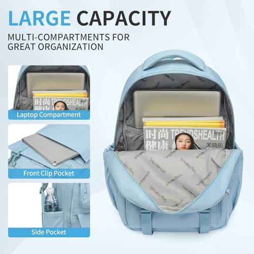 SUN EIGHT 35L Waterproof School Backpack for College,Girly Backpack Lightweight Large Capacity Travel Bag with Multi Pockets(Blue) - Image 3