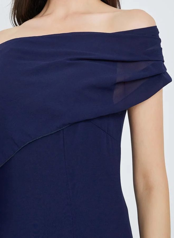 Take Two  Navy Blue Draped Cape Sleeve Maxi Dress for Women | Best Price UAE