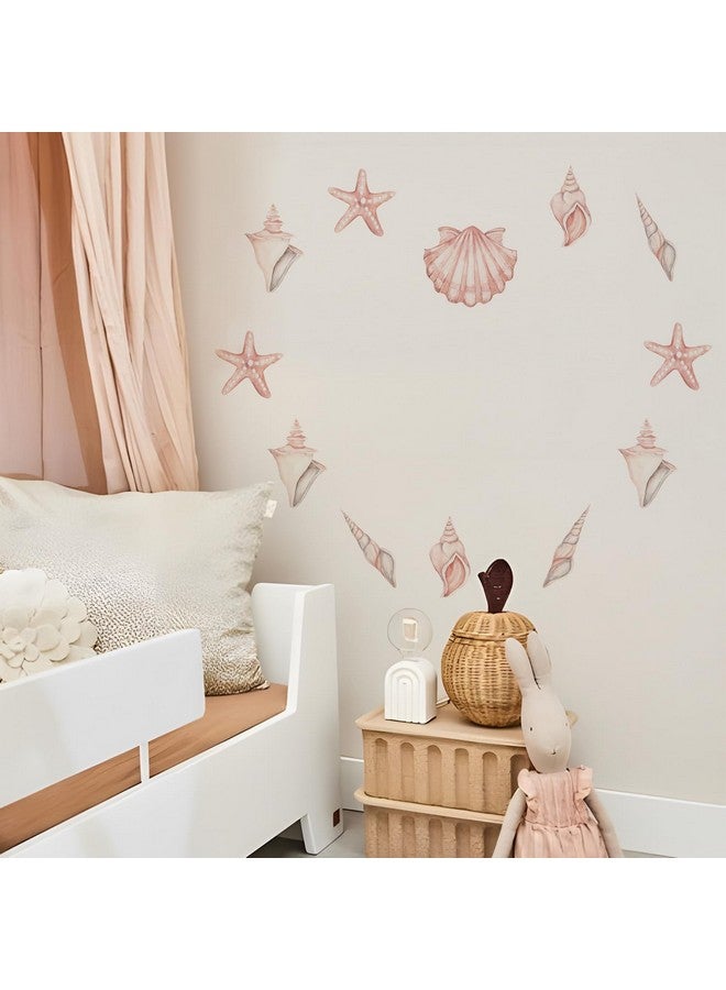 Alwayspon ملصقات جدارية من Alwayspon بألوان مائية بلون وردي فاتح على شكل قواقع، ملصقات جدارية قابلة للإزالة واللصق لتزيين جدران غرفة المعيشة أو غرفة الأطفال أو غرفة النوم. - Image 2