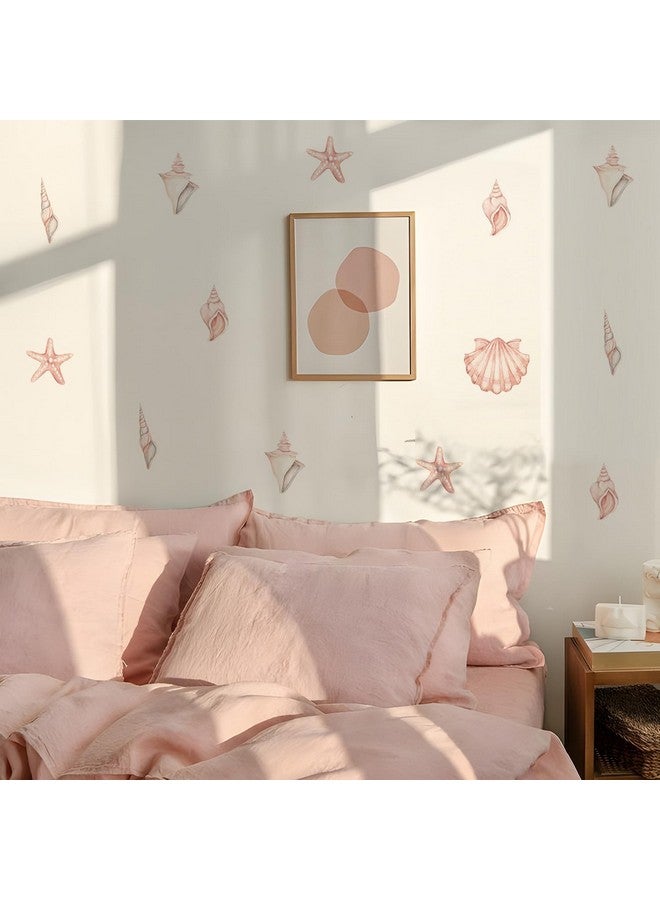 Alwayspon ملصقات جدارية من Alwayspon بألوان مائية بلون وردي فاتح على شكل قواقع، ملصقات جدارية قابلة للإزالة واللصق لتزيين جدران غرفة المعيشة أو غرفة الأطفال أو غرفة النوم. - Image 1