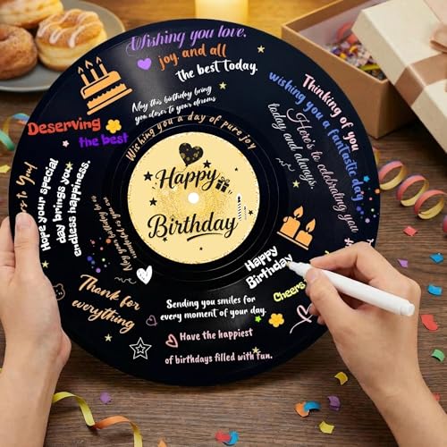 REEGII Vinyl Record Style Birthday Guest Book for Birthday Decorations - Large 11.6"x11.6" Sign-In Poster with 12 Pens | Unique Keepsake Gift for Birthday Party Decor (Happy Birthday, Golden, 11.6"L x 11.6"W) - Image 3