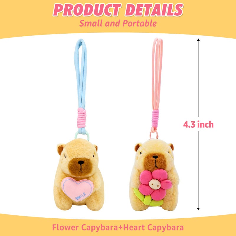 Ditucu 2 Pcs Capybara Plush Keychain Toys Cute Flower Heart Capibara Stuffed Animals Dolls Pendant For Backpack Decoration Gifts For Kids Dark Brown - Image 2