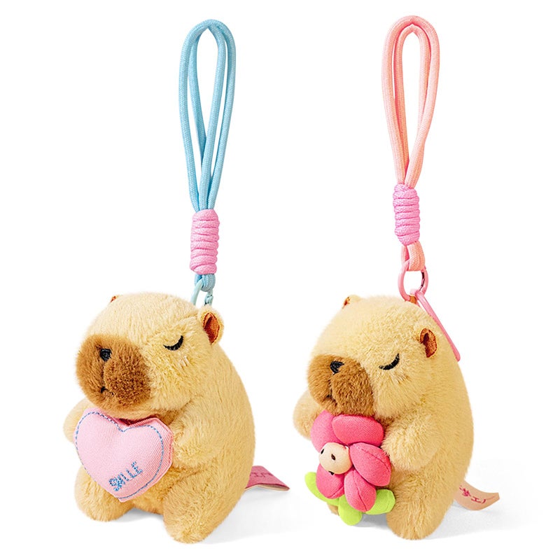 Ditucu 2 Pcs Capybara Plush Keychain Toys Cute Flower Heart Capibara Stuffed Animals Dolls Pendant For Backpack Decoration Gifts For Kids Dark Brown - Image 1