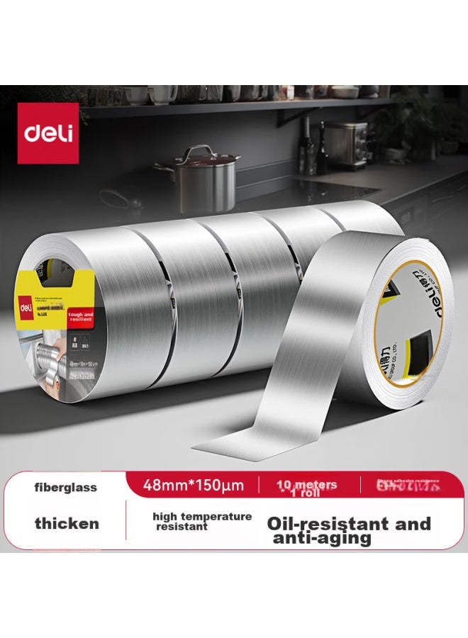 Deli Fiberglass Aluminum Foil Tape, Thickened Heat-resistant And Tear-resistant, Pipe Insulation And Sealing, 48mm*10m*150μm, Silver, 1 Roll, Jl650 - Image 1
