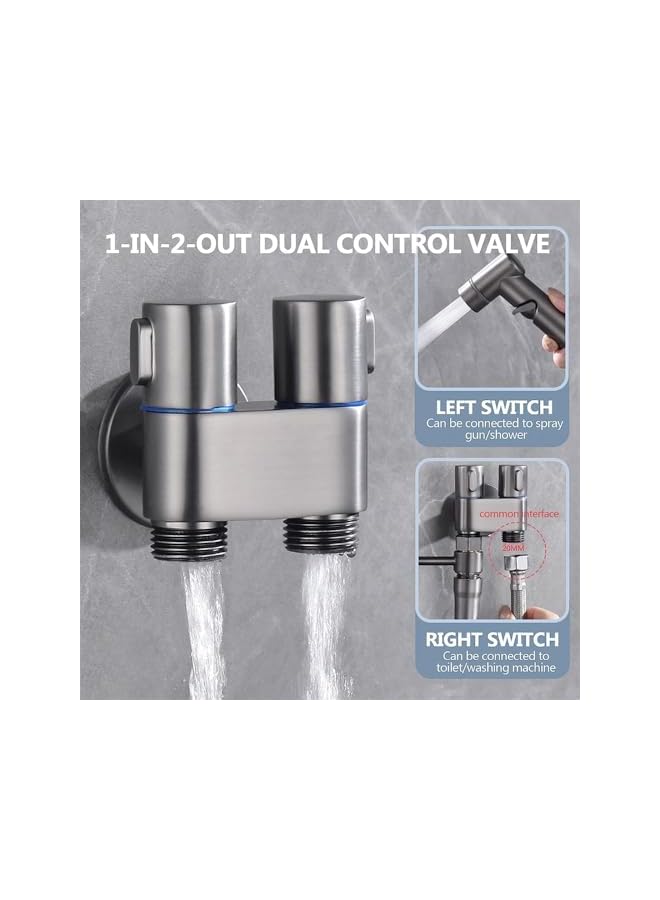 The Bros صمام التحكم المزدوج 1 في 2 من The Bros، مجموعة رشاش bidet محمولة، رشاش حوض صغير، ملحق دش يدوي للمرحاض وغسالة، تركيب سهل، رمادي - Image 5