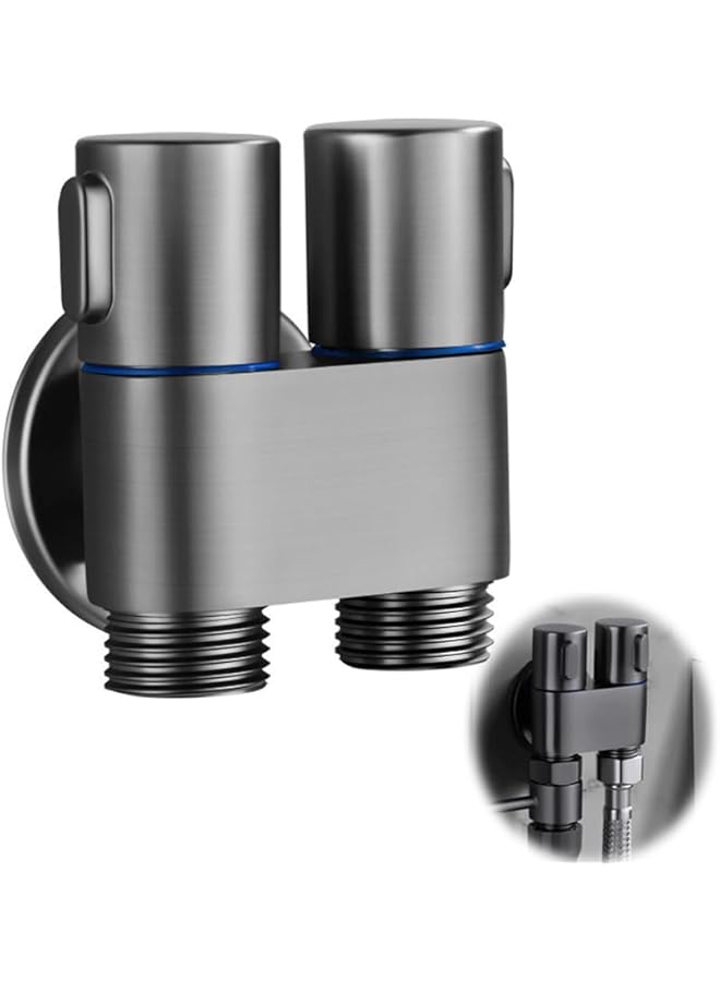 The Bros صمام التحكم المزدوج 1 في 2 من The Bros، مجموعة رشاش bidet محمولة، رشاش حوض صغير، ملحق دش يدوي للمرحاض وغسالة، تركيب سهل، رمادي - Image 1