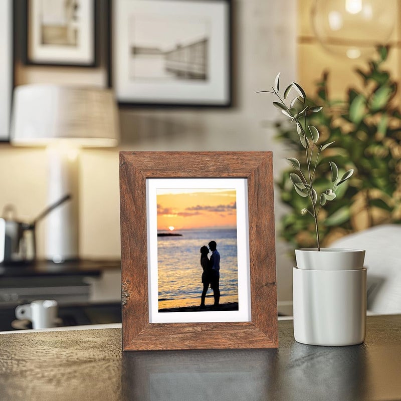 kennethan Rustic Brown 5x7 Picture Frames Wide Molding 3Pcs in 1 set Wooden frame for table and wall,Display for home decoration,holiday gift - Image 3