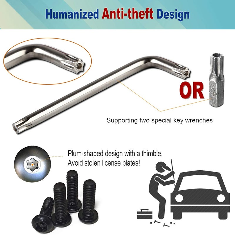 BGGTMO Black License Plate Screws- Stainless Steel Car Tag Plate Mounting Hardware, Rustproof Anti-Theft Security Mechanical Bolts Fit Front & Rear, with Matte Black Caps Covers, Nuts Fasteners - Image 3