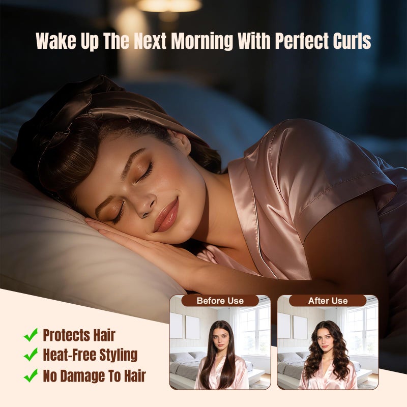 TULOBI 3 Pcs Heatless Curls Overnight - Upgraded Velvet Heatless Hair Curler with Velcro Fastener, Overnight Jumbo Blowout Rods, Hair Curlers to Sleep in for All Hair Types (Brown) - Image 2