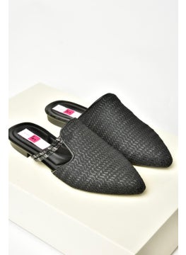 Fox Shoes P820031417 Black Straw Stone Detailed Women's Slippers  - Image 3