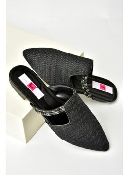 Fox Shoes P820031417 Black Straw Stone Detailed Women's Slippers  - Image 4