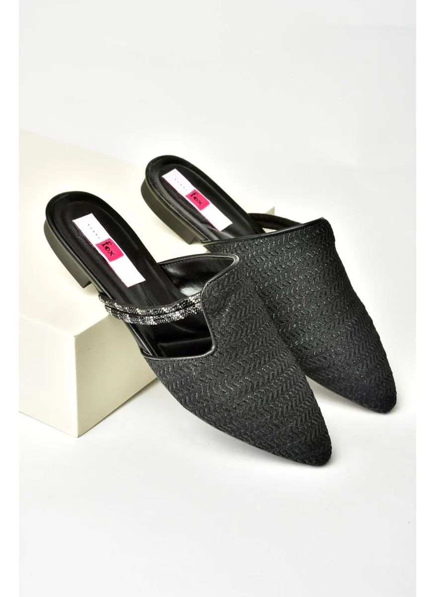 Fox Shoes P820031417 Black Straw Stone Detailed Women's Slippers