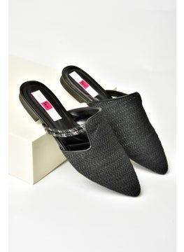 Fox Shoes P820031417 Black Straw Stone Detailed Women's Slippers  - Image 2