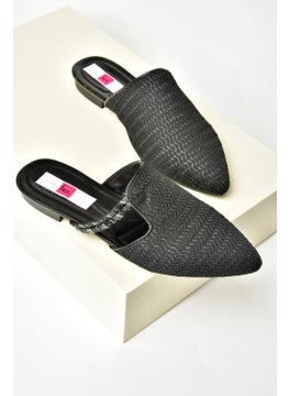 Fox Shoes P820031417 Black Straw Stone Detailed Women's Slippers  - Image 5