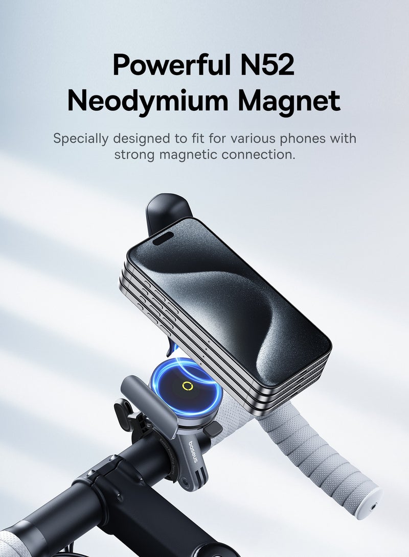 بيسوس حامل هاتف مغناطيسي عالمي للدراجات الهوائية والدراجات الكهربائية والدراجات البخارية الكهربائية والدراجات النارية، أمان مزدوج مع تصميم مغناطيسي N52 محسن وإغلاق مشبك لولبي، يناسب مقود الدراجة مقاس 20 مم - 35 مم، مصنوع من سبائك الزنك المتينة، متوافق مع الهواتف الذكية مقاس 5.2 بوصة إلى 7.2 بوصة - Image 3