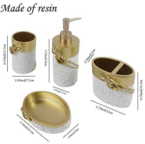 Hymmah Bathroom Accessories Set,Golden Design Toothbrush Holder,Farmhouse Bathroom Decor,4 Pcs Resin Gift Set Apartment Necessities, Contain Toothbrush Cup,Soap Dispenser,Soap Dish,Tumbler - Image 2