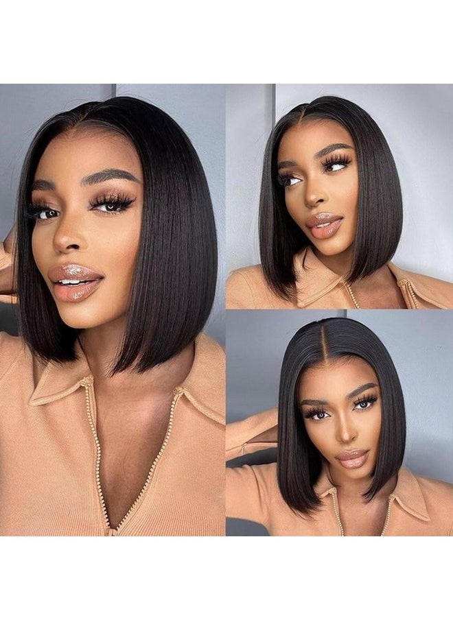 Vlliyava - Bob Wig Human Hair For Women, 13X4 Pre-Plucked Hd Transparent Lace Front Wigs,180% Density Short Straight Black Bob Wigs (12Inch) - Image 1