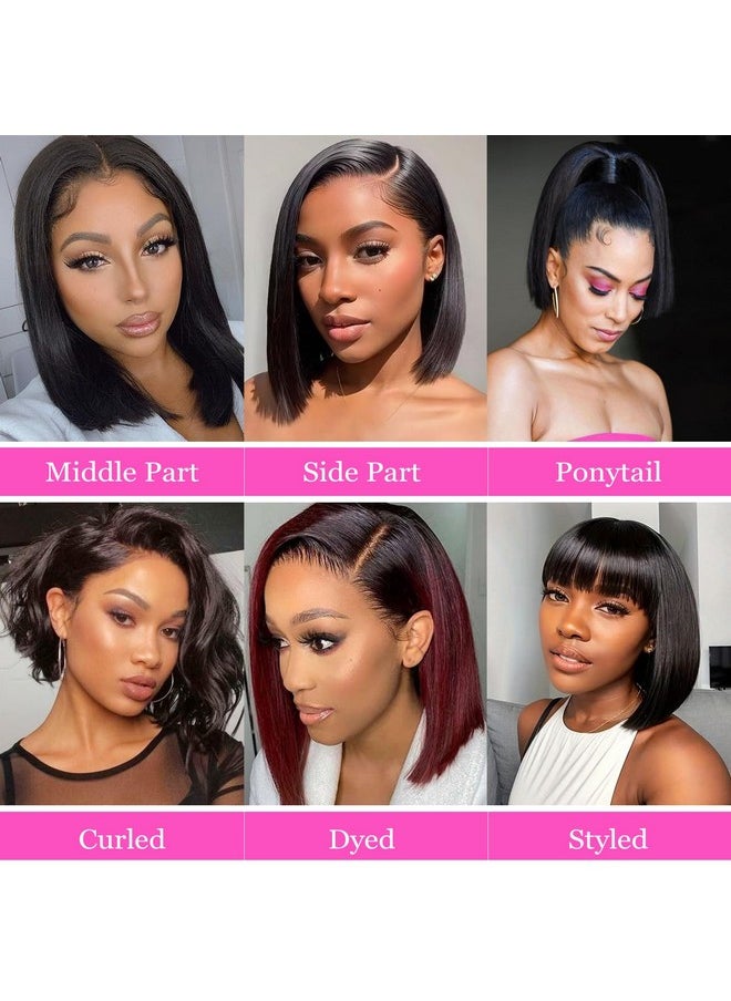Vlliyava - Bob Wig Human Hair For Women, 13X4 Pre-Plucked Hd Transparent Lace Front Wigs,180% Density Short Straight Black Bob Wigs (12Inch) - Image 1