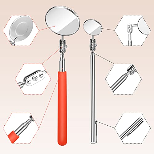 Flutesan 3 Pieces Telescoping Inspection Mirror Adjustable Observe Round Telescoping Inspection Mirror Tool for Checking Vehicle, Observing The Eyelashes, Mouth and Small Part, Orange, 3 Sizes - Image 5