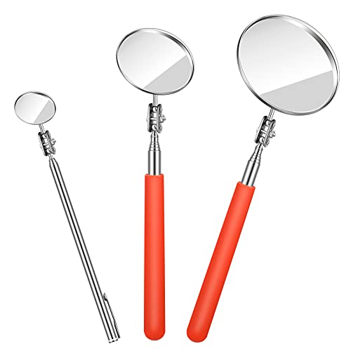 Flutesan 3 Pieces Telescoping Inspection Mirror Adjustable Observe Round Telescoping Inspection Mirror Tool for Checking Vehicle, Observing The Eyelashes, Mouth and Small Part, Orange, 3 Sizes - Image 1