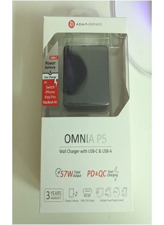 ADAM ELEMENTS Adam elements pd wall charger 57W with USB-C & USB-A black  - Image 1